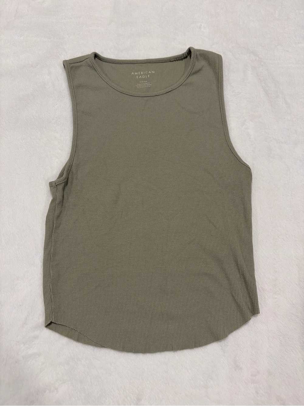 American Eagle Sage Green Ribbed High Neck Tank Top - Small